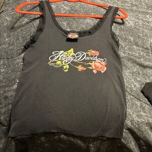 Vintage Harley-Davidson Black Tank Top with Floral Design